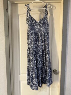 Trixxi Blue and White Floral Smocked Maxi Dress